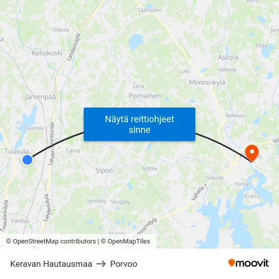Keravan Hautausmaa to Porvoo map