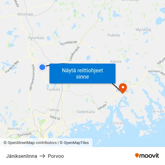 Jäniksenlinna to Porvoo map