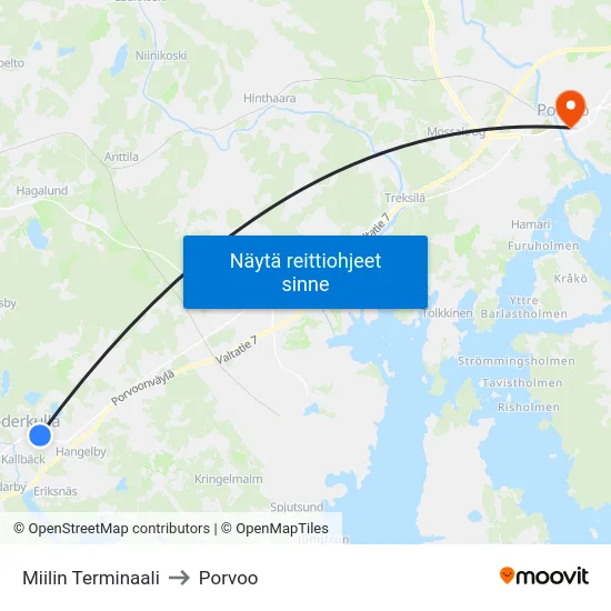 Miilin Terminaali to Porvoo map