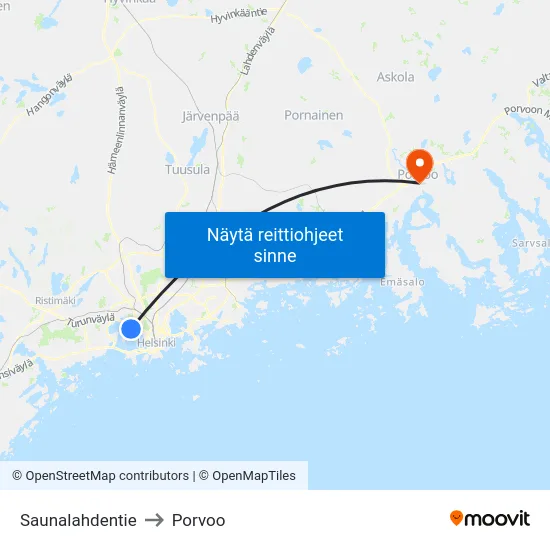 Saunalahdentie to Porvoo map