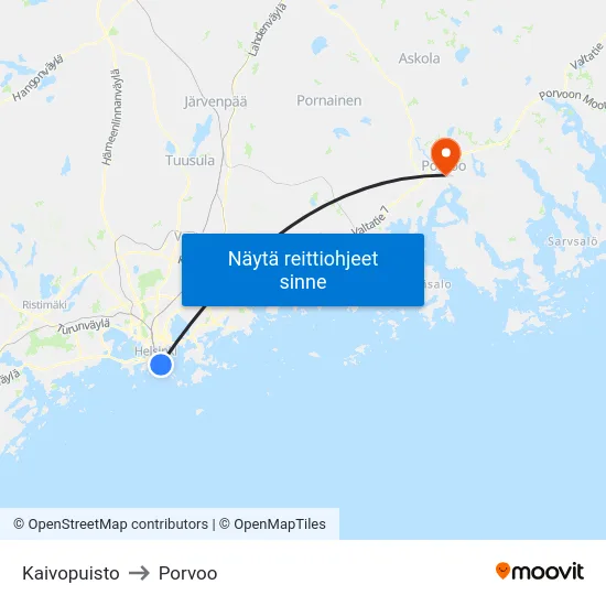 Kaivopuisto to Porvoo map