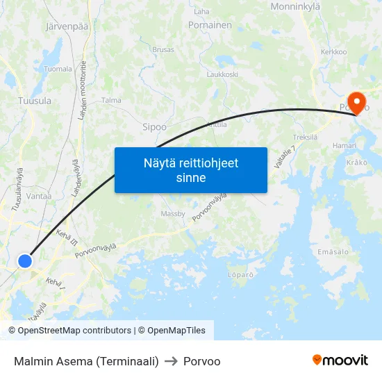 Malmin Asema (Terminaali) to Porvoo map