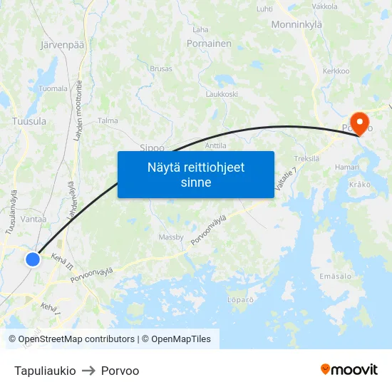 Tapuliaukio to Porvoo map