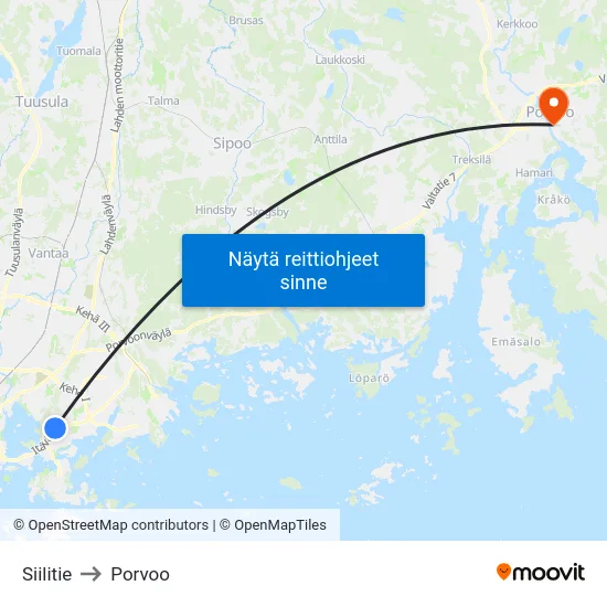 Siilitie to Porvoo map