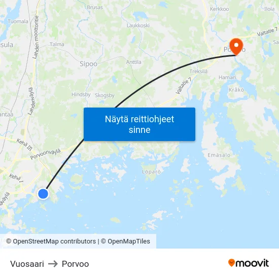 Vuosaari to Porvoo map