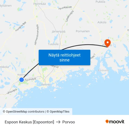 Espoon Keskus [Espoontori] to Porvoo map