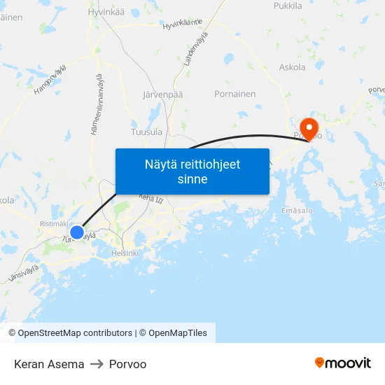 Keran Asema to Porvoo map