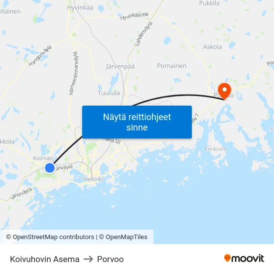 Koivuhovin Asema to Porvoo map