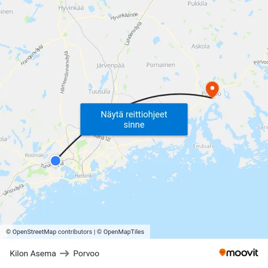 Kilon Asema to Porvoo map