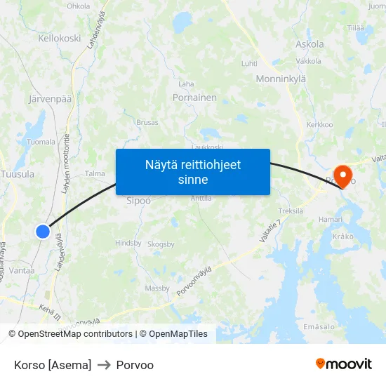 Korso [Asema] to Porvoo map