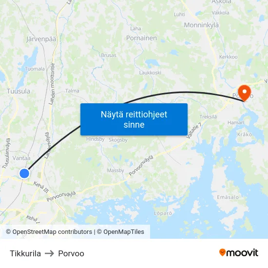 Tikkurila to Porvoo map