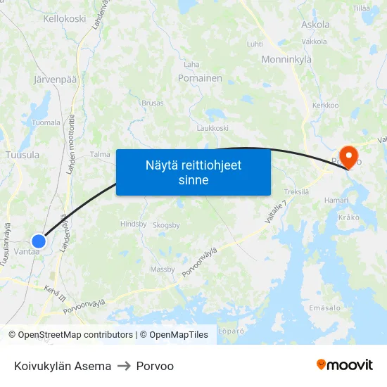 Koivukylän Asema to Porvoo map