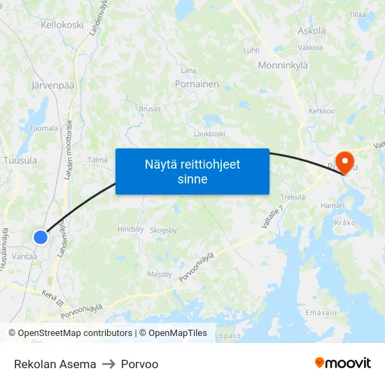 Rekolan Asema to Porvoo map