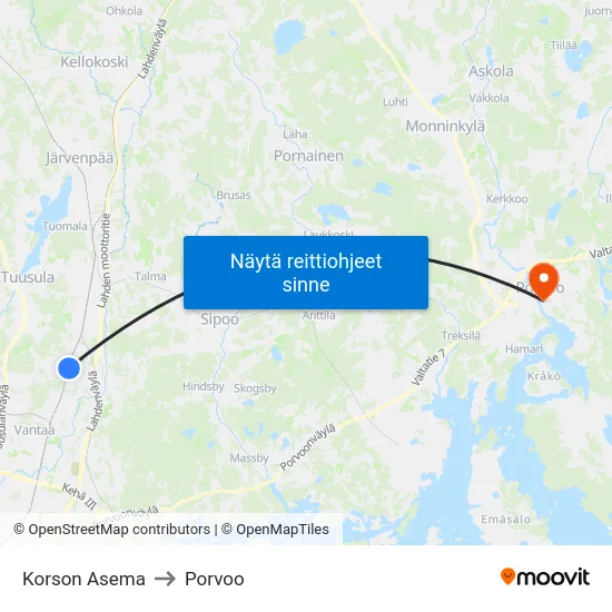 Korson Asema to Porvoo map