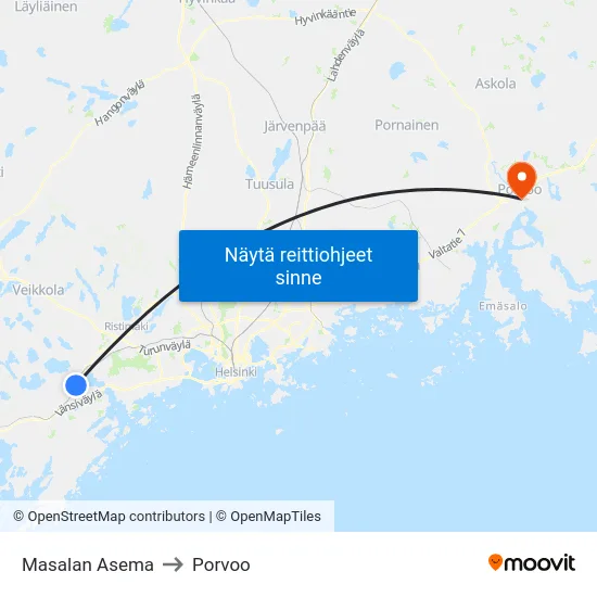 Masalan Asema to Porvoo map