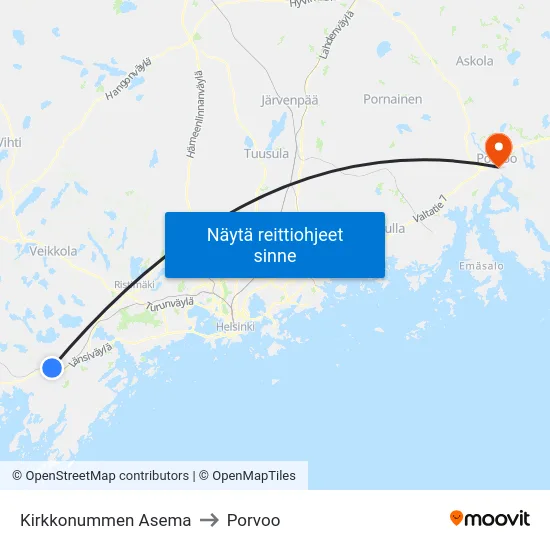 Kirkkonummen Asema to Porvoo map