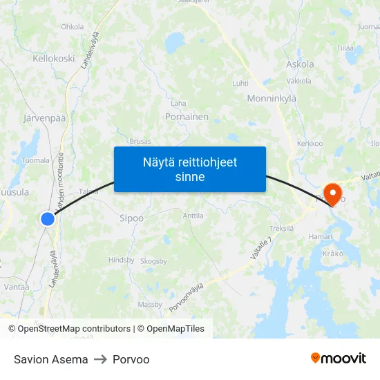 Savion Asema to Porvoo map