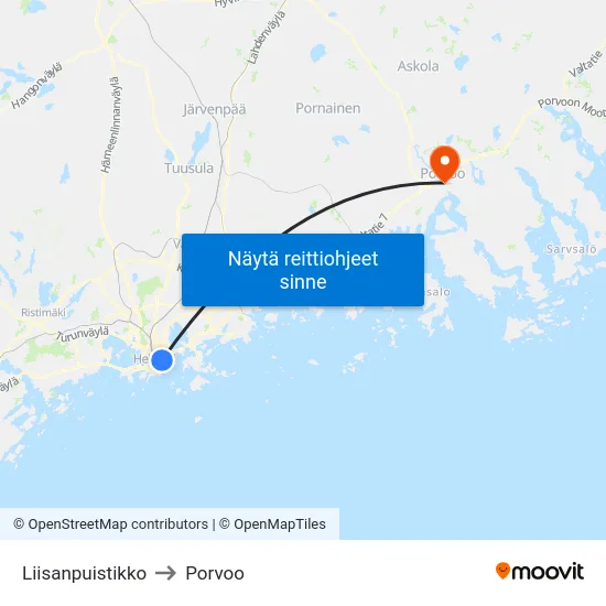 Liisanpuistikko to Porvoo map