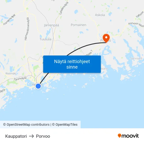 Kauppatori to Porvoo map