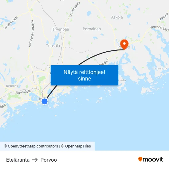 Eteläranta to Porvoo map