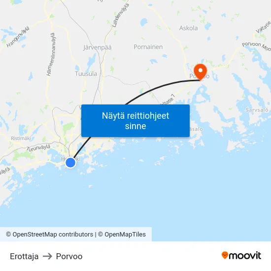 Erottaja to Porvoo map