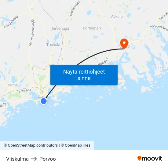 Viiskulma to Porvoo map