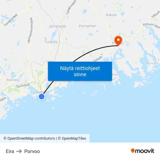 Eira to Porvoo map