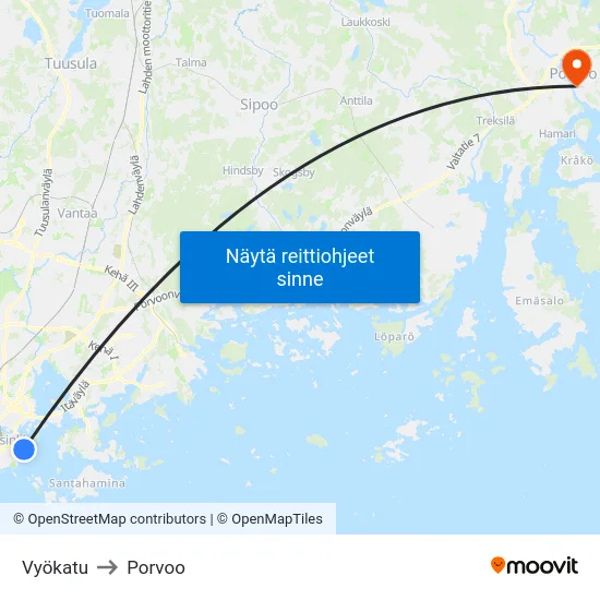 Vyökatu to Porvoo map