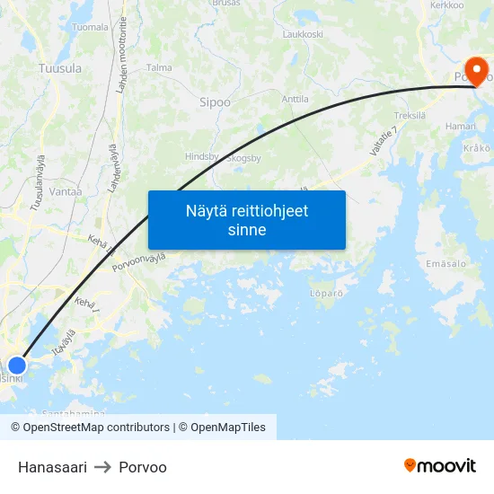 Hanasaari to Porvoo map