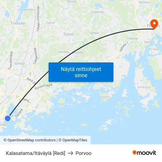 Kalasatama/Itäväylä [Redi] to Porvoo map