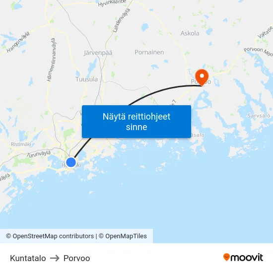 Kuntatalo to Porvoo map