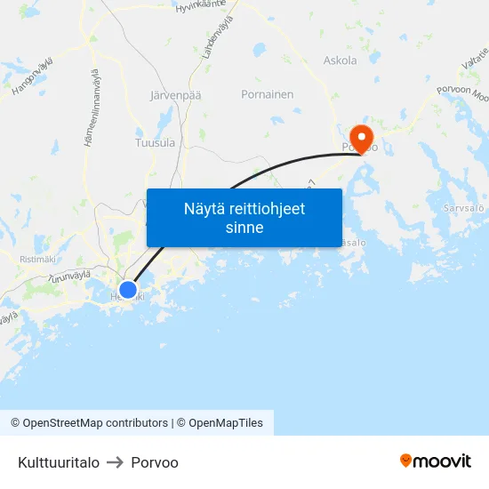 Kulttuuritalo to Porvoo map