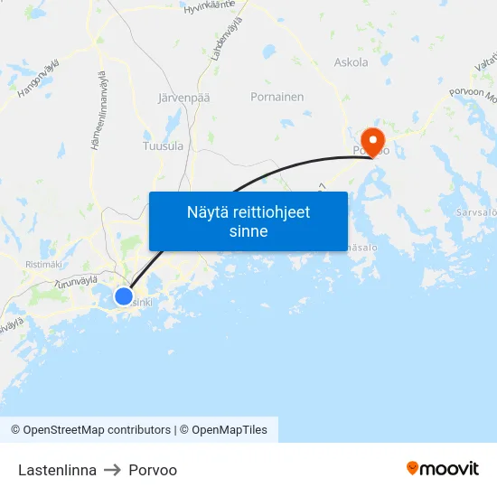 Lastenlinna to Porvoo map