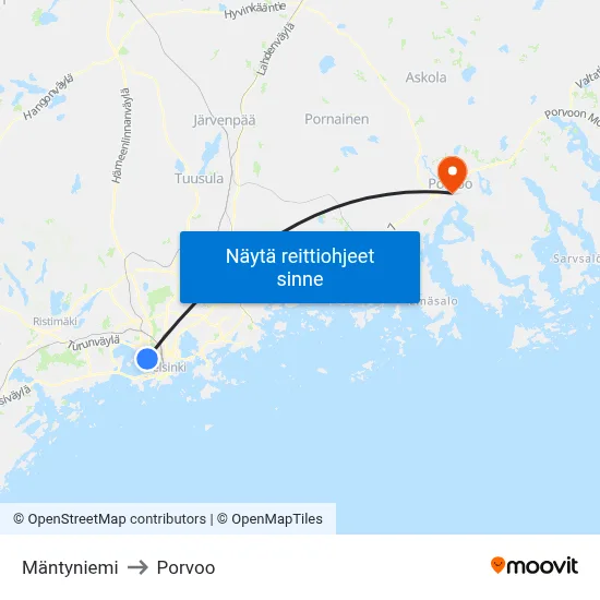 Mäntyniemi to Porvoo map