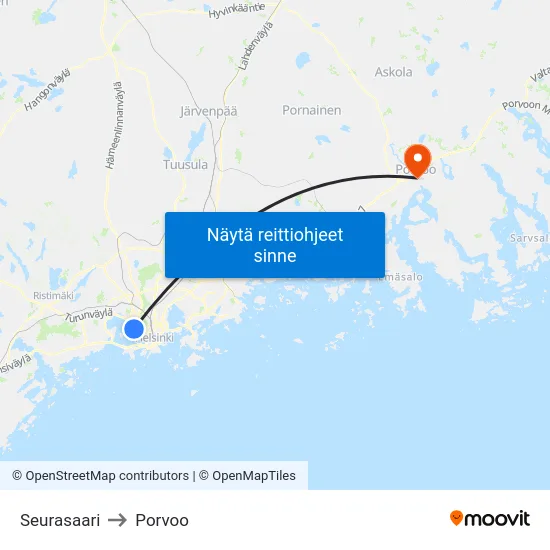 Seurasaari to Porvoo map