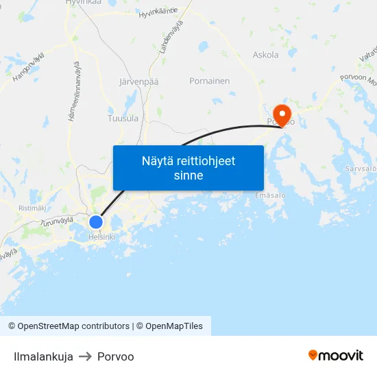 Ilmalankuja to Porvoo map