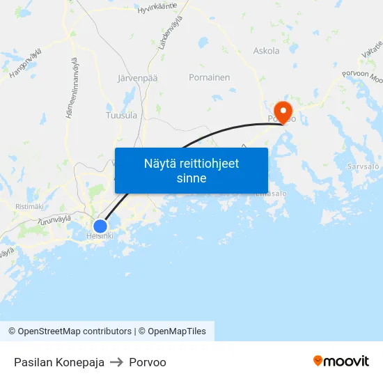 Pasilan Konepaja to Porvoo map