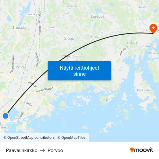Paavalinkirkko to Porvoo map