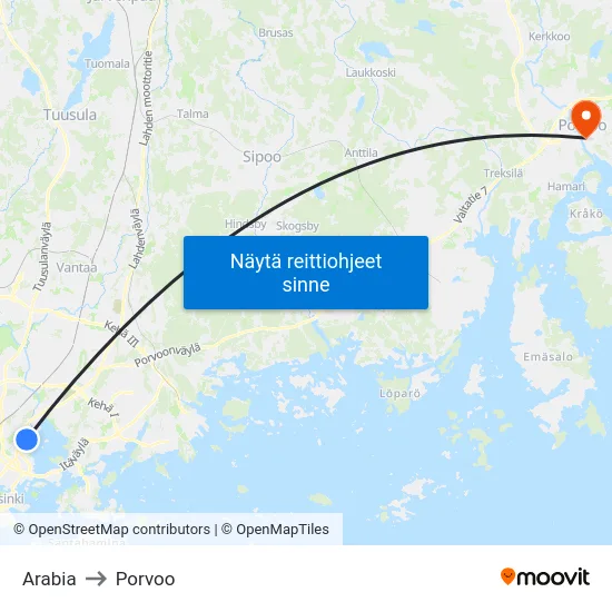 Arabia to Porvoo map