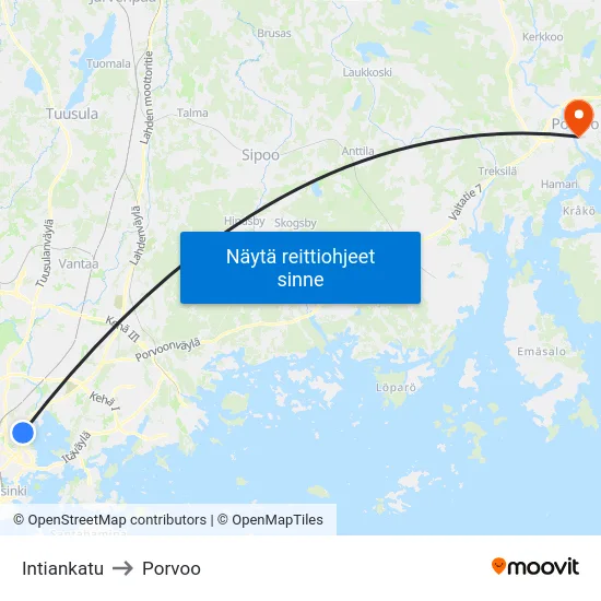 Intiankatu to Porvoo map