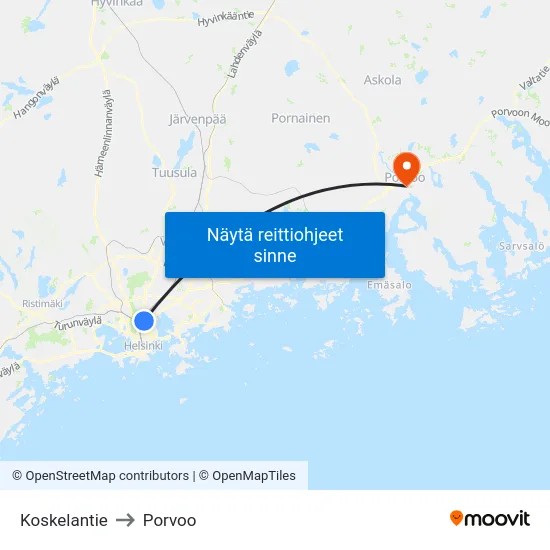 Koskelantie to Porvoo map