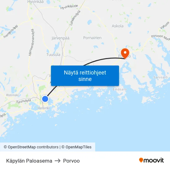 Käpylän Paloasema to Porvoo map