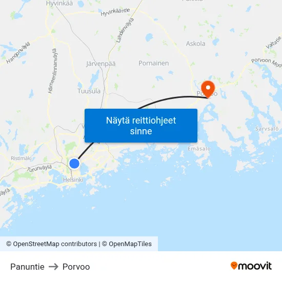 Panuntie to Porvoo map