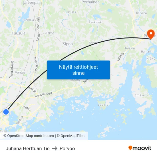 Juhana Herttuan Tie to Porvoo map