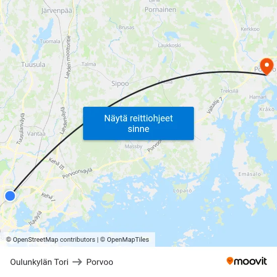 Oulunkylän Tori to Porvoo map