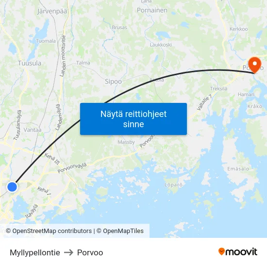 Myllypellontie to Porvoo map