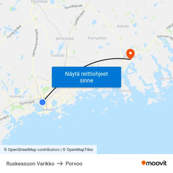 Ruskeasuon Varikko to Porvoo map
