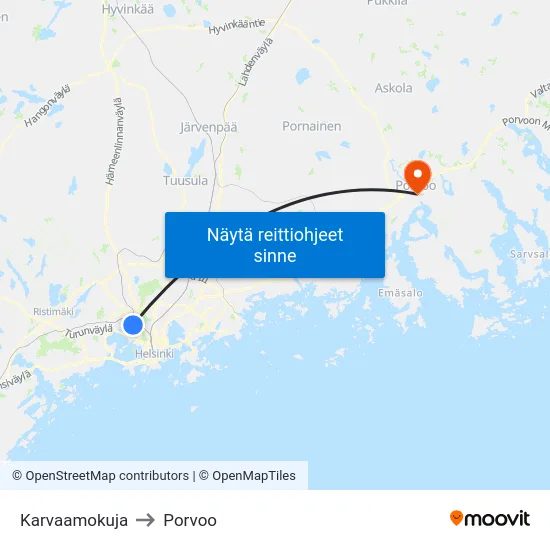 Karvaamokuja to Porvoo map