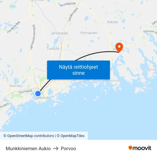 Munkkiniemen Aukio to Porvoo map