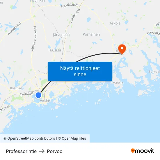 Professorintie to Porvoo map